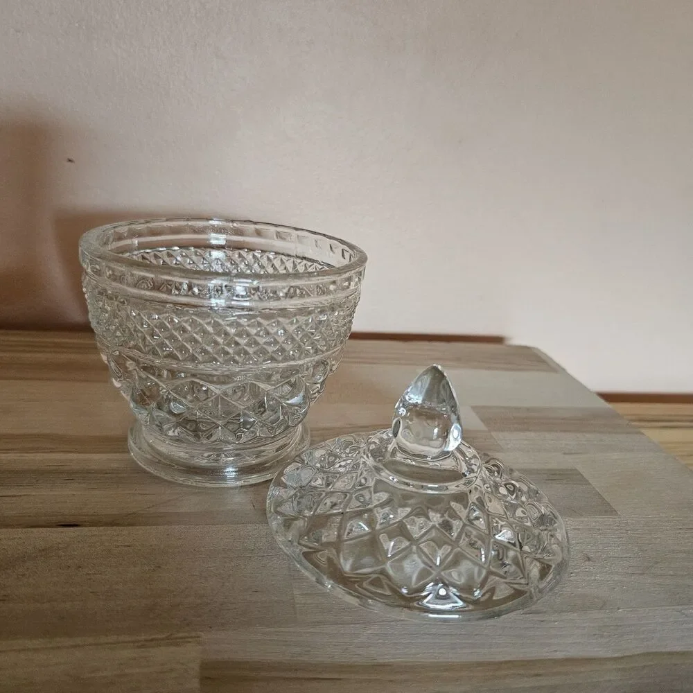 Vintage Anchor Hocking Wexford Sugar Bowl w/ Lid 1960s Pressed Glass
